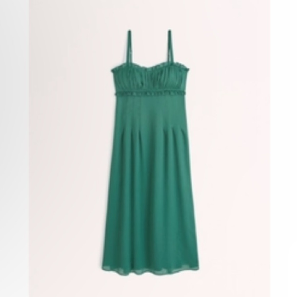 Abercrombie & Fitch • Emerald Green Ruffle Corset Midi Dress (S) *NWT*